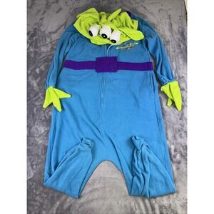 Pizza Planet Alien Toy Fuzzy Jumpsuit Romper Pizza Planet Costume Sz L Zip Y2K